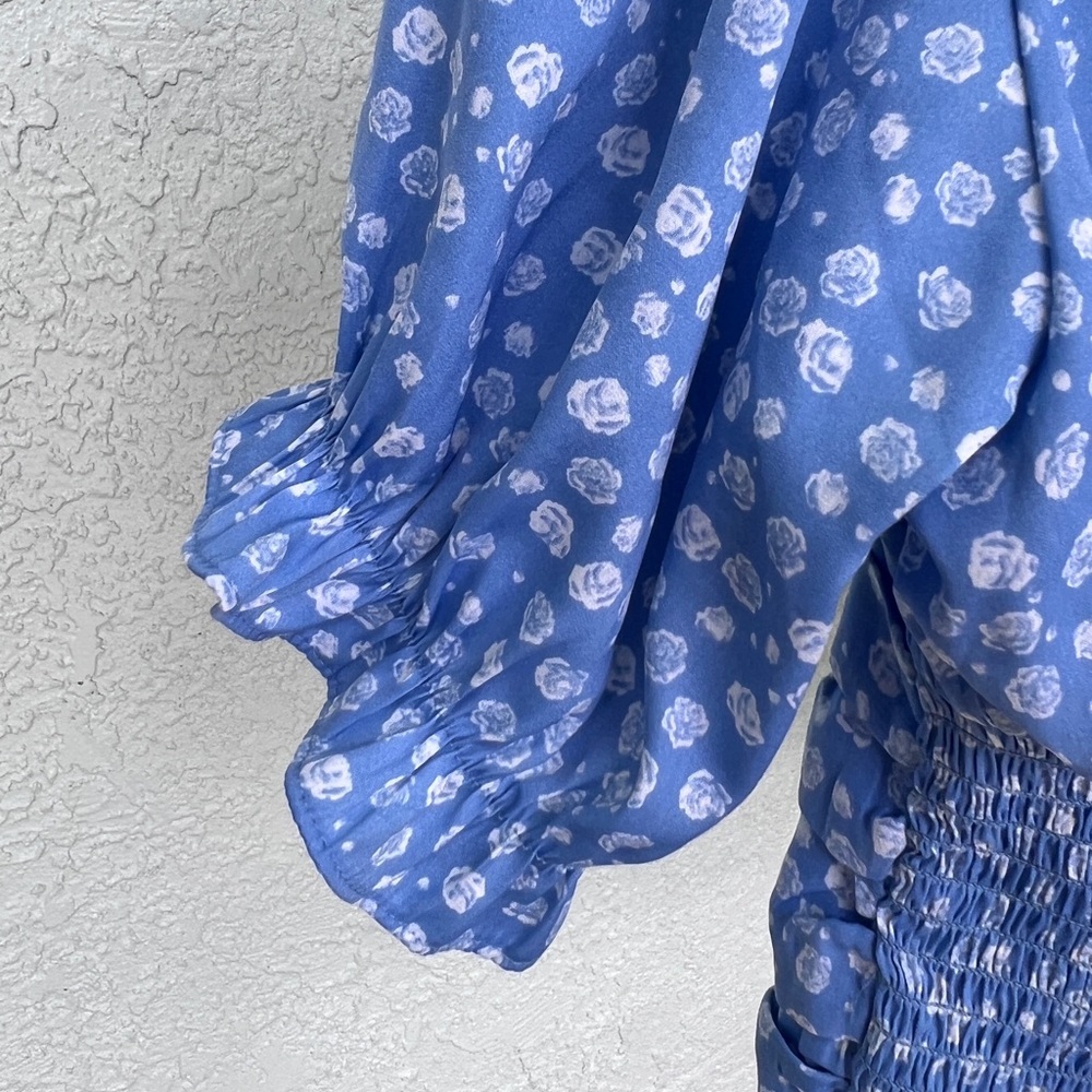 Blue Floral Peplum Blouse with Sweetheart Neckline Small Size Aka Corset Draped - Picture 8 of 13